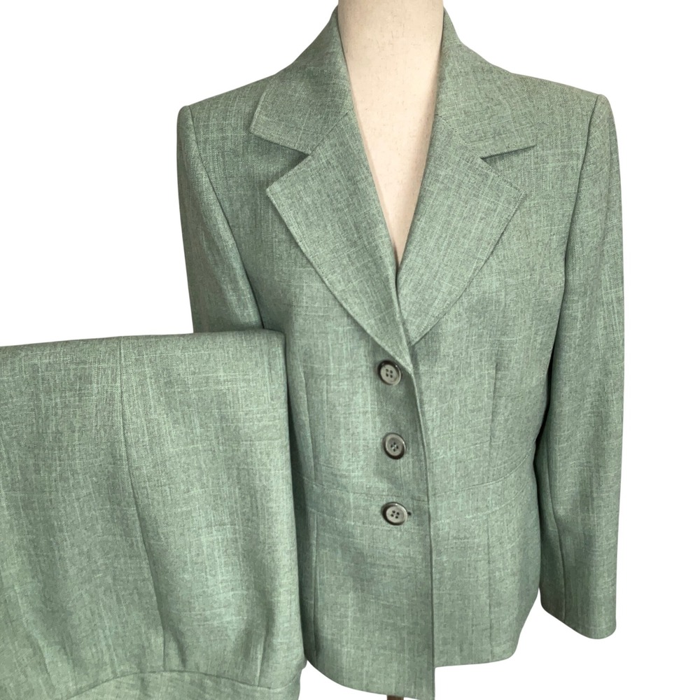 Le Suit Pant Set Women 12 Sage Green 3-Button Straight